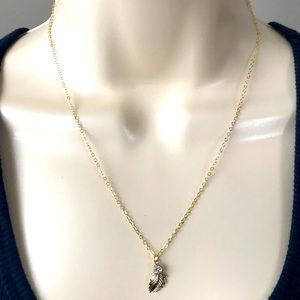 Gold Filled Leaf Necklace with CZ Bezel Accent